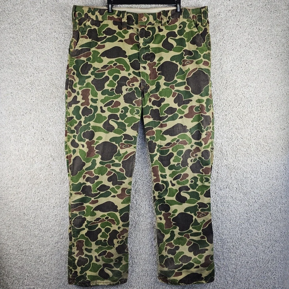Vintage 70s Saftbak Water Repellent Frogskin Duck Camo Pants 42x31 Hunting USA